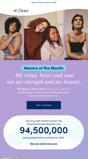 National Women’s History Month Themed Newsletter titled "Mantra of the month: My mind, heart and soul are my strength and my beauty."
